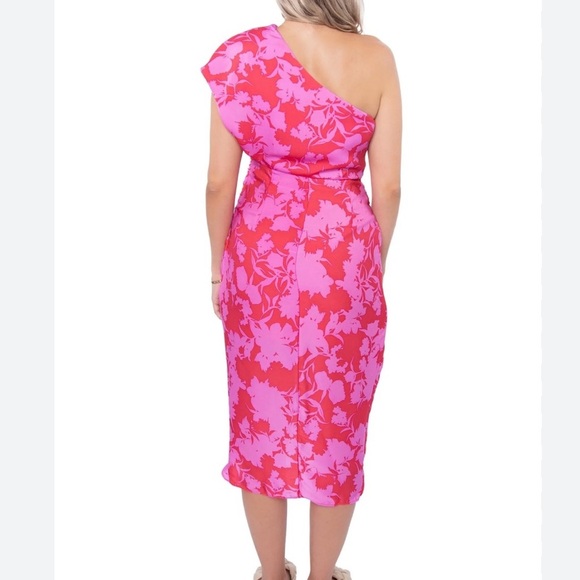 NWT Do+Be hot pink floral one shoulder midi dress - Picture 6 of 11